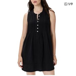 Quince Black Sleeveless Pintuck Button Dress